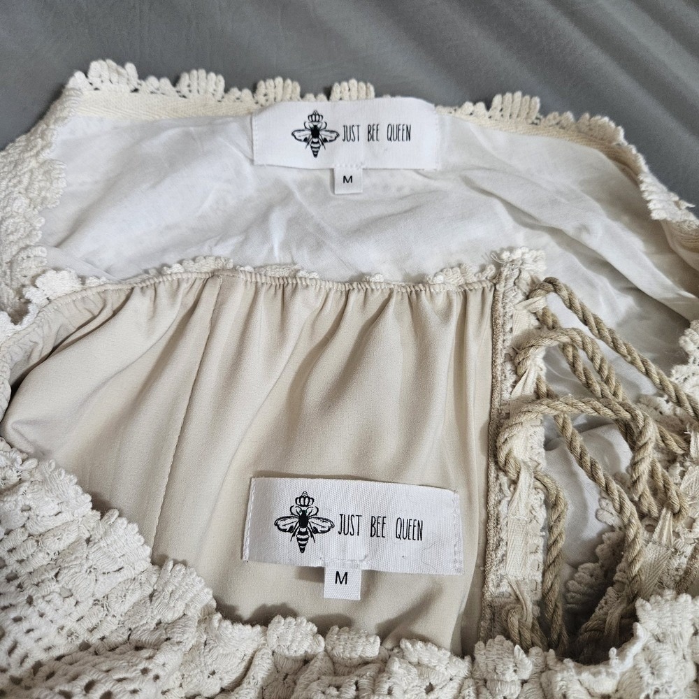 Just Bee Queen Ivory Crochet Lace 2-Piece Set Bandeau Top & Fringed Maxi Skirt M - Picture 3 of 14